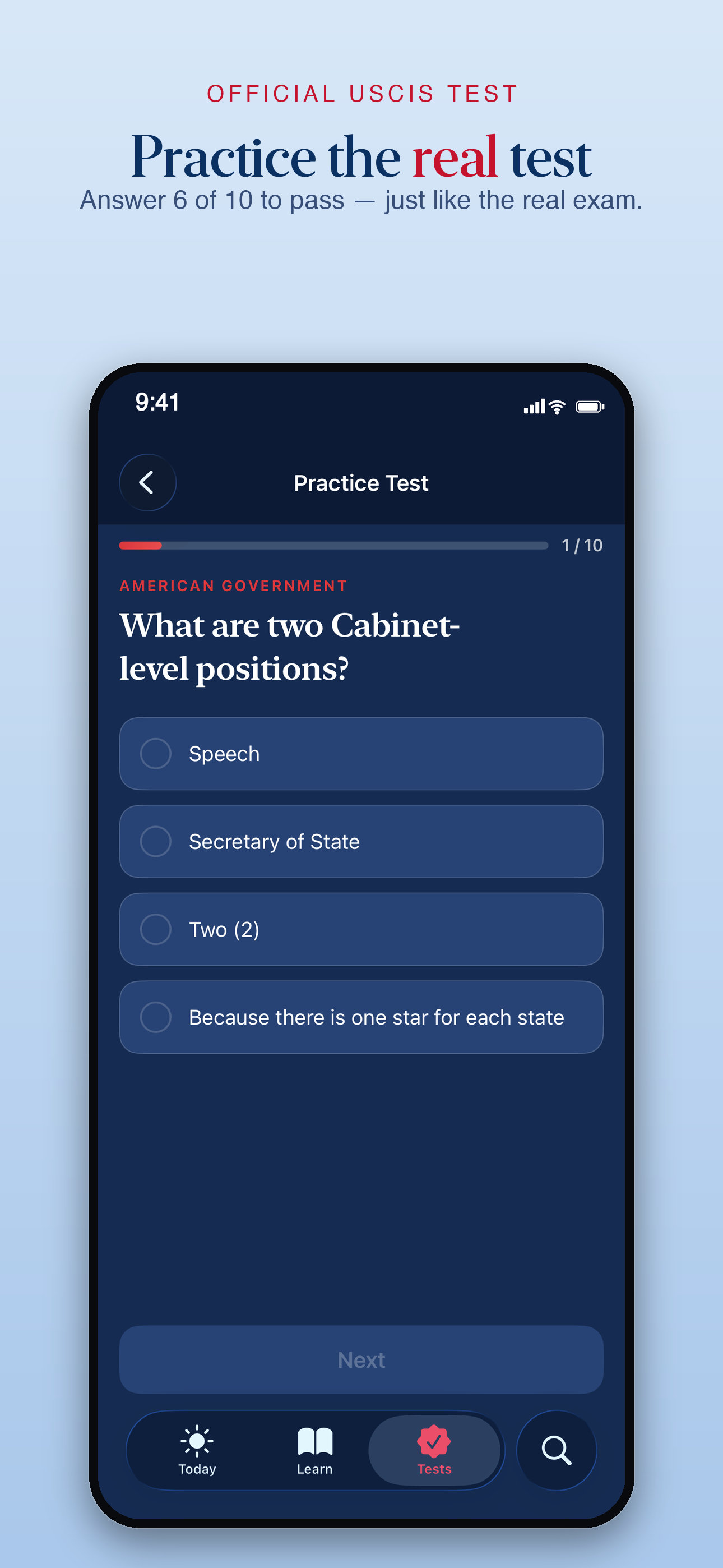 Practice the real citizenship test