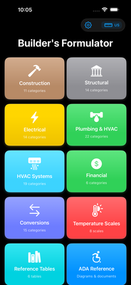 Builder's Formulator Home Screen