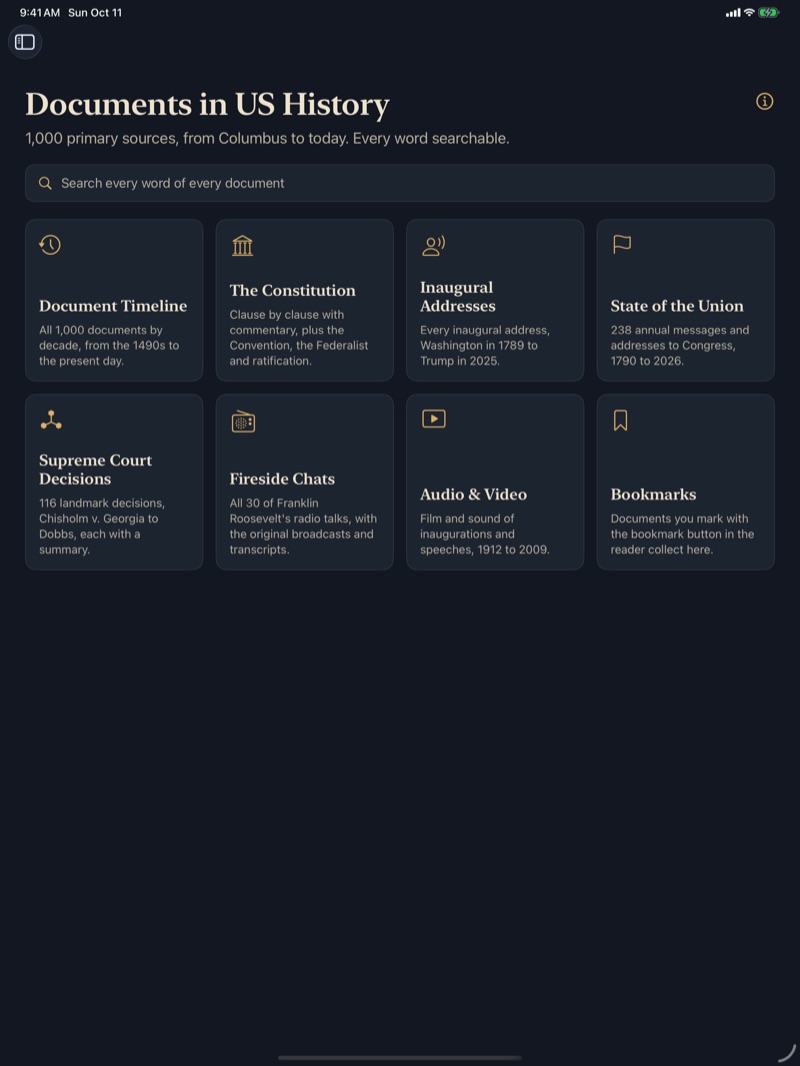 US Documents home screen on iPad