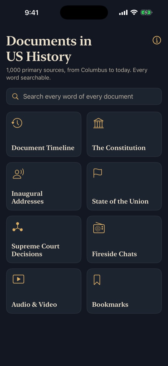 US Documents home screen on iPhone