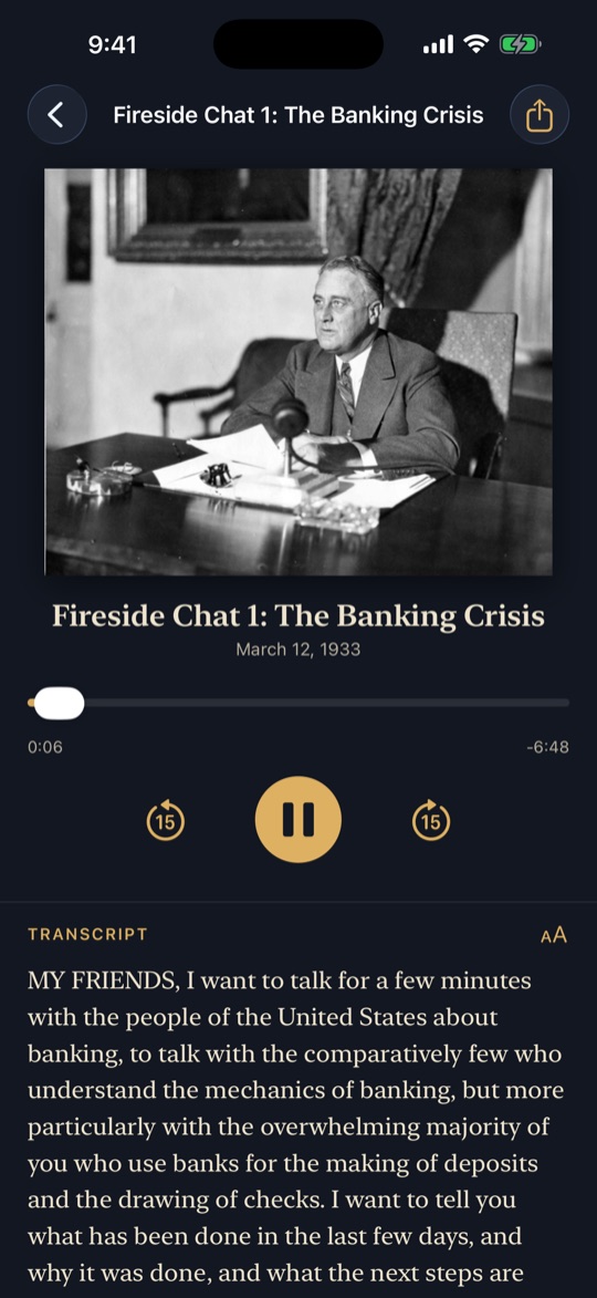 Fireside Chat with audio player and transcript