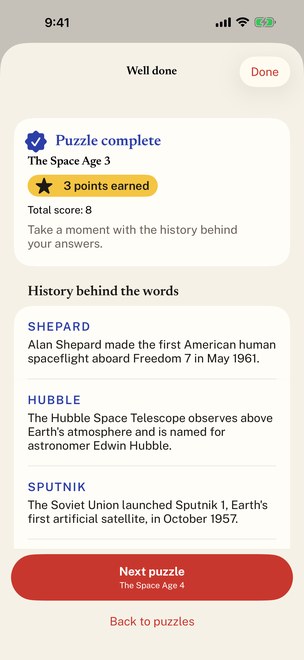 The history behind the answers of a finished puzzle