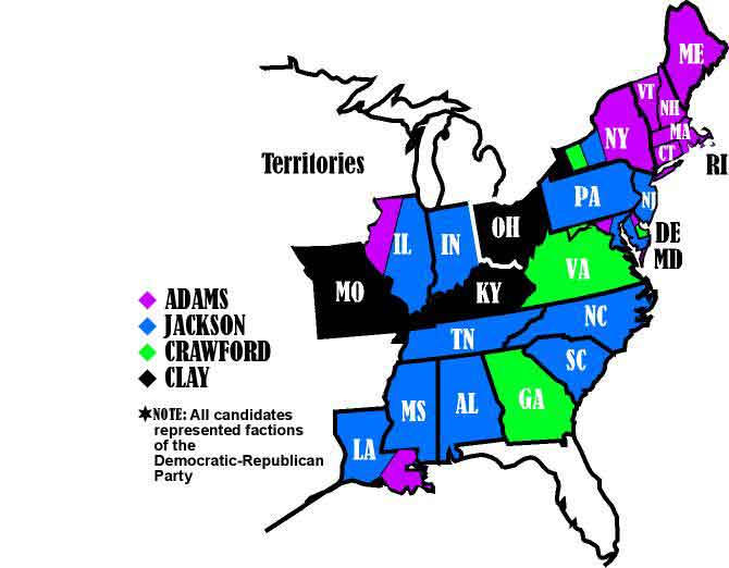 Electoral map of the 1824 election