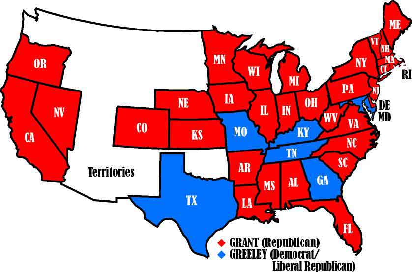 Electoral map of the 1872 election
