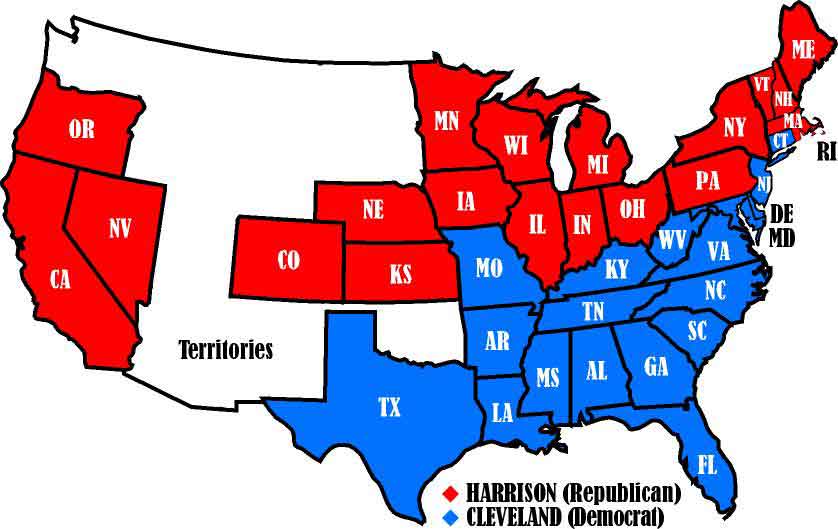 Electoral map of the 1888 election