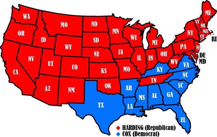 Electoral map of the 1920 election