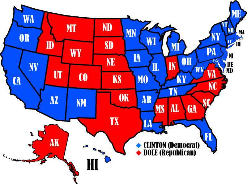 Electoral map of the 1996 election