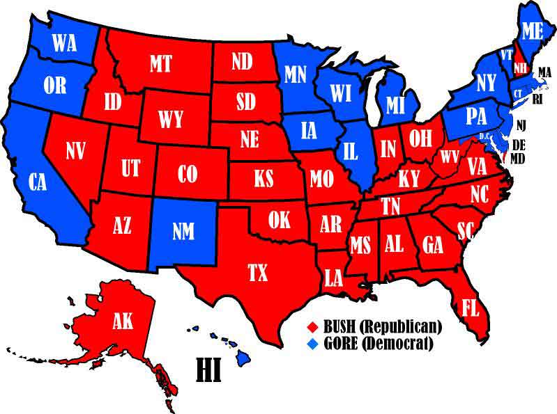 Electoral map of the 2000 election